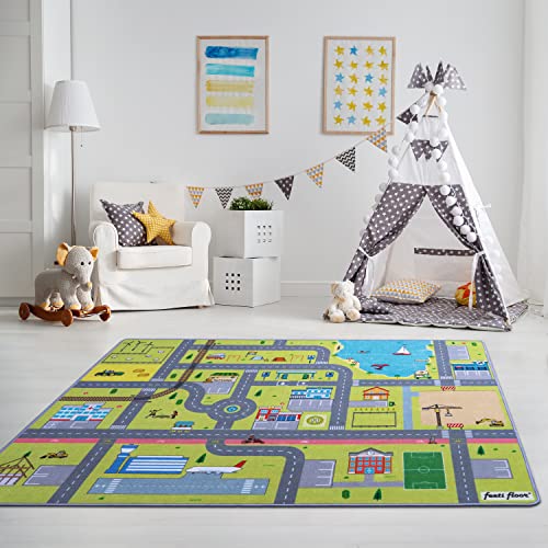 Feeti Floor® Moderner Spielteppich Straße Kinder | 1,0 x 1,5 m | Öko-Tex 100 | rutschfest & geruchsneutral | Waschbarer Kinderteppich Autos | Autoteppich | Sicherer Spielteppich Kinderzimmer von Feeti Floor