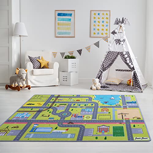 Feeti Floor® moderner Spielteppich Straße 1,0 x 1,5 m | Ökotex 100, geruchsneutral, Antirutsch | hochwertiger Teppich Kinderzimmer/Kinderteppich/Autoteppich von Feeti Floor