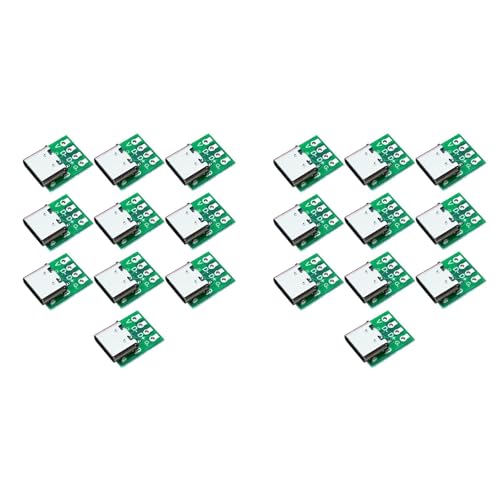 Feeuid 20 STÜCKE TYPE-C USB3.1 16-Polige Buchse auf 2,54 mm Typ-C-Stecker 16P-Adapter Testleiterplatten-Platinenbuchse für Datenübertragung von Feeuid