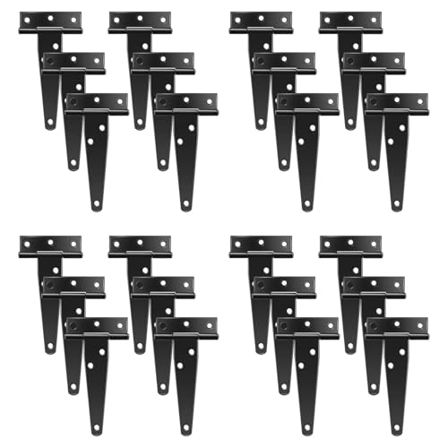 Feeuid 24 Pcs 4-T-Riemenscharniere Rustikales Gurtscharnier Rostfreie Tortür Schwarze Scharniere für, Zäune und Scheunentore von Feeuid