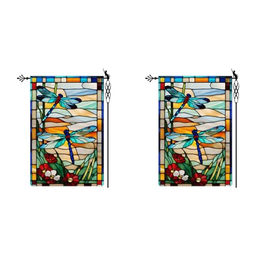 Feeuid 2X Libelle Glas Garten Flagge Blumenstil Vertikale Doppelseitige Garten Flagge Rustikale Leinwand Verpackung für landwirtschaftliche Böden von Feeuid