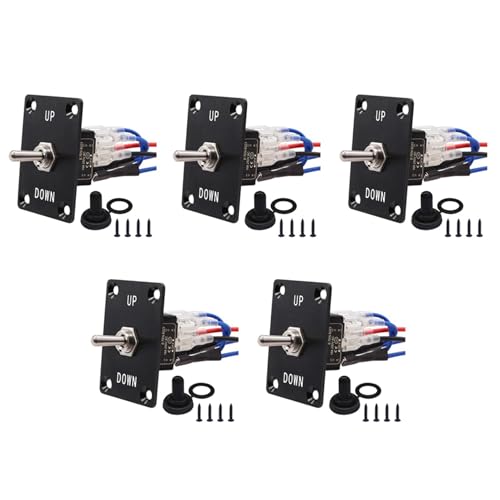 Feeuid 5 x Momentaner Kippschalter mit 6 Pins, 3 Positionen (ON), OFF-(ON) auf/ab, Polaritätsumkehrschalter mit Panel, Drähten und Kappe von Feeuid