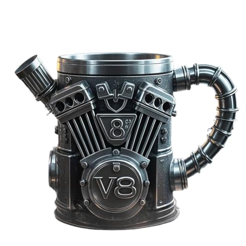 Feeuid Auto-Kaffeebecher - Trinkbecher, Isolierter Kaffeebecher, Motor, Kaffeebecher, V8-Motor-Design, für Heiße und Kalte Getränke von Feeuid