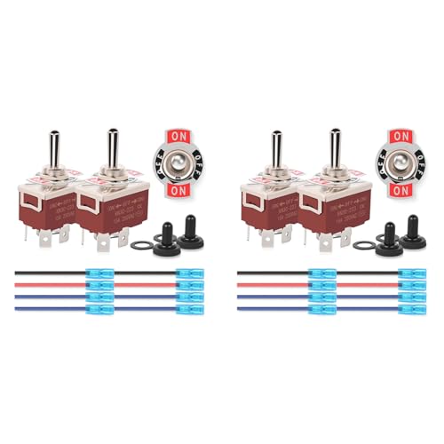 Feeuid Kippschalter Umgekehrte Polarität 4 Pin 4 Stück 12 V Momentaner Wippschalter 30 A On Off auf DPDT Wasserdichte Stiefelkappe 3 Positionen von Feeuid