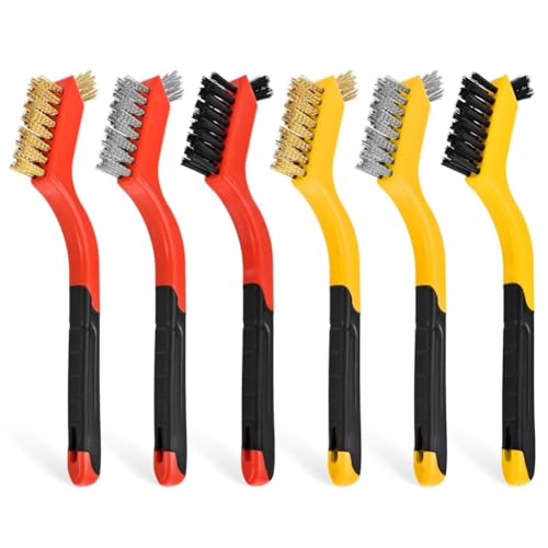 Feeuid Set mit 6 Metallbürsten – aus Stahl / Nylon mit gebogenem Griff – klein aus Metall und Nylon von Feeuid