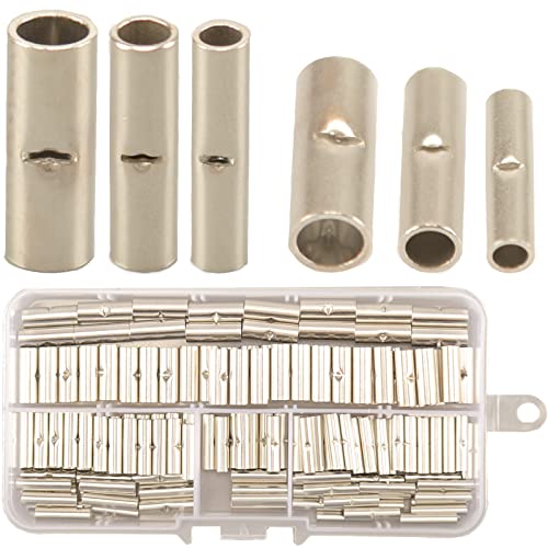 150pcs Stoßverbinder Stossverbinder Unisoliert Set, Butt Connectors, Kabel Crimp Verbindung Nicht Isoliert, Crimp Stoßverbinder Pressverbinder Quetschverbinder Kabelverbinder Butt Terminals Connectors von Feggizuli