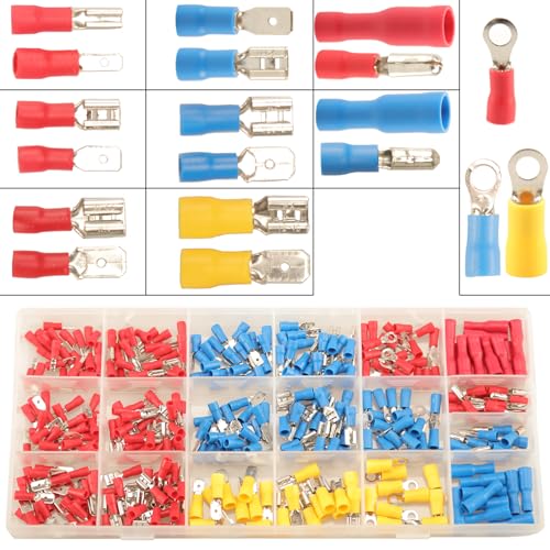 350pcs Kabelschuhe Set, 19 Type Kabelschuhe Flachstecker Isoliert set Quetschverbinder Sortiment, Flachsteckhülsen Crimp Kabelschuhe Crimpverbinder KFZ Elektrik Sortiment, Elektrische Steckverbinder von Feggizuli