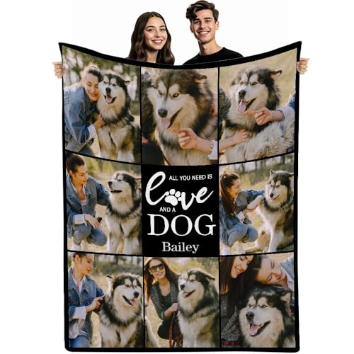 Fegiuly Personalisierte Gedenkdecke für Hunde und Katzen, mit Fotos, personalisierte Haustierdecke, Andenken, Trauergeschenk für Haustierbesitzer, Beileidsgeschenke für Haustiere (76,2 x 127,7 cm) von Fegiuly