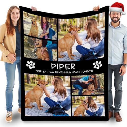 Fegiuly Personalisierte Haustier-Erinnerungsdecke, individuelle Fotodecke mit Hunde- und Katzenbildern, Gedenkgeschenke für den Verlust des Haustiers, bequeme Beileidsdecke (152,4 x 203,3 cm) von Fegiuly