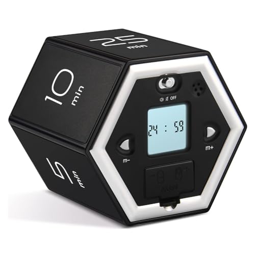 Fegtrty Sechseckiger Flip-Timer mit Stummschaltung und Alarmfunktion – Küchentimer Einfach zu Bedienen – Zeitmanagement-Pomodoro-Timer für Kinder, Schwarz, Einfache Installation, Einfach zu Bedienen von Fegtrty