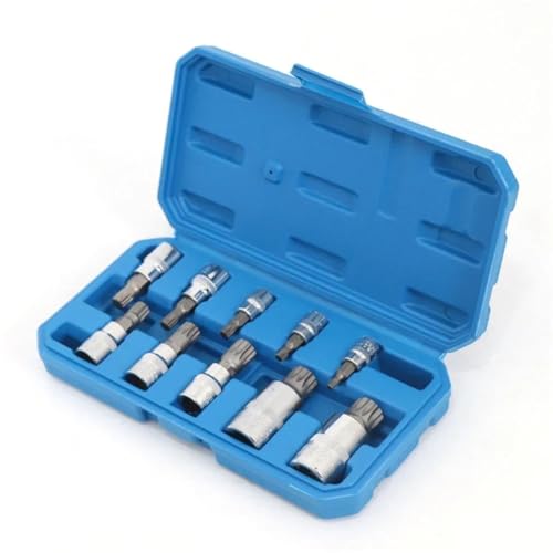 Fegtrtyoa 10-Teiliger 12-Punkte-Stern-Kopf-Socket-Set (mit Hülle) Automobil-Tool-Kit Hochwertiger Automobil-Ratschenschlüssel Kompatibel von Fegtrtyoa