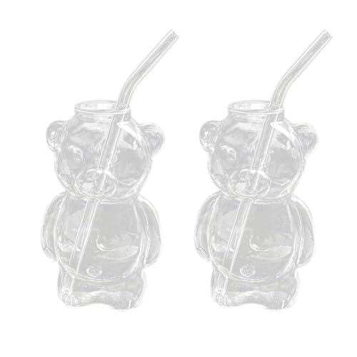 Fegtrtyoa 2-Teiliges Bärenbecher-Online-Becherset für Promi-Restaurants, Kaffeetasse, Süßer Cartoon-Glas-Wasserbecher mit Strohhalm, Familienset von Fegtrtyoa