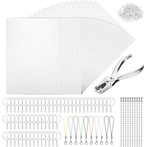 Fegtrtyoa 25pcs Schrumpfung Kunststoffblätter DIY-Schlüsselschüsse Kit-for-Handabdruck-Kunst mit Offenem Eisenringloch- zum Markieren von Fegtrtyoa