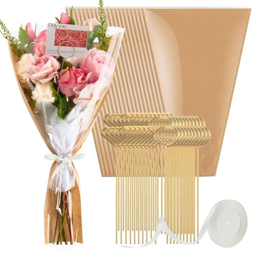 Fegtrtyoa 40 Stück Blumenstrauß-Geschenkpapier - Kraftpapier - Blumentüten mit Kartenhalter, Picks und Bändern für Geburtstag, Muttertag Fegtrtyoa 40 Stück Blumenstrauß-Geschenkpapier - Kraftpapier - Blumentüten mit Kartenhalter, Picks und Bändern für Geburtstag, Muttertag von Fegtrtyoa