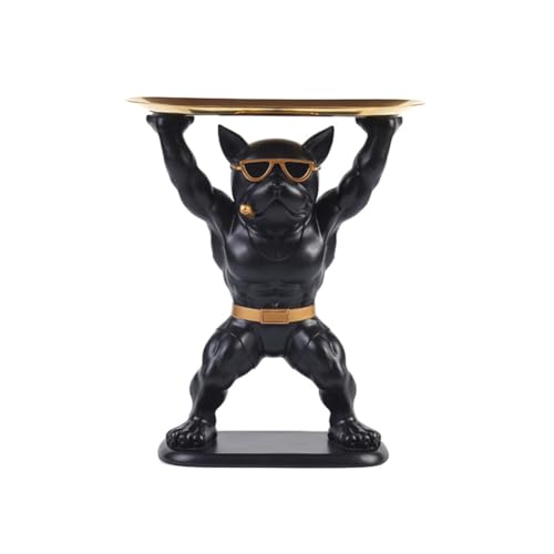 Fegtrtyoa Bulldog Statue Schreibtischablage Vielseitige Schreibtischablage für Zuhause Als Schreibtischdekoration, Gewichthebender Französischer Bulldogge Einzelplatte (Schwarz) von Fegtrtyoa