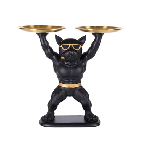 Fegtrtyoa Bulldog-Statuen-Schreibtischablage Vielseitige Home-Desktop-Ablage Zur Schreibtischdekoration Gewichthebender Französischer Bulldogge Doppelplatte (Schwarz) von Fegtrtyoa