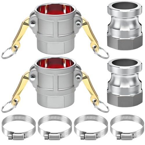 Fegtrtyoa Camlock-Armaturen Typ A und D, 2 Aluminium-Schlauchanschluss-Set mit Nocken und Nut, 2 Camlock-Adapter mit Außengewinde, Schlauchschellen von Fegtrtyoa