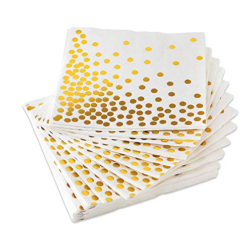 Fegtrtyoa Gold Cocktail Servietten (50 Pack) 3 Lagige Papier Servietten mit Gold Folien Tupfen Perfekt für Geburtstags Feier, Baby, Braut Dusche, Urlaubs Feier & Hochzeit von Fegtrtyoa