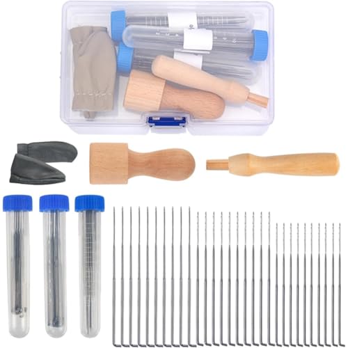 Fegtrtyoa Holzgriff und Fingerbetten-Nadel-Feltzing-Kit-Filling-Needles in 3 Größen, für DIY-Wollverarbeitung Vorräte von Fegtrtyoa