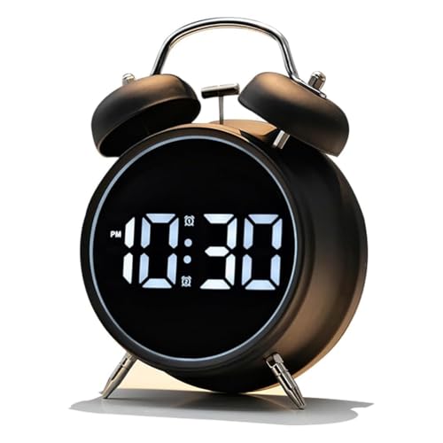 Fegtrtyoa Kleine Digitale Nachtuhr für Schlafzimmer, Retro -Metallglockenalarm, Große Zahlen mit Hintergrundbeleuchtung für Schwarz von Fegtrtyoa