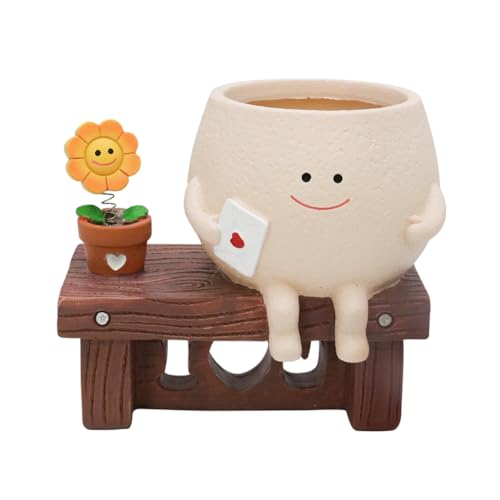 Fegtrtyoa Niedlich Smileyface Pflanzer Pot Sitzen Sonnenblumenblumen -Harzharz -Pflanzer für Innen im Freien Lustige Sit Stuhl Töpfe von Fegtrtyoa