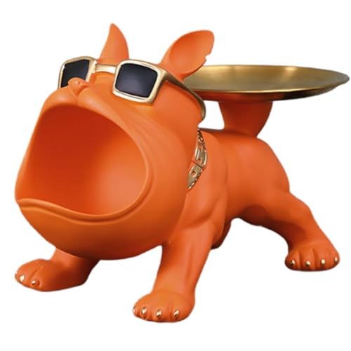 Fegtrtyoa Schlüsselhalter Bowl Resin French Bulldog Tably Statue, Candy Dish Figur für Zuhause für Office Desk Dekoration Orange von Fegtrtyoa