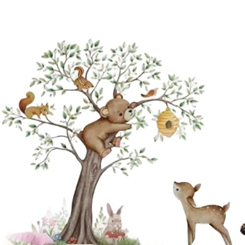 Fegtrtyoa Süßes Tier für Kinderzimmer Kindergarten Wanddekoration 4PCS Cartoon Dschungel Tierbaum Wandaufkleber Kind Wallpaper Abziehbild von Fegtrtyoa