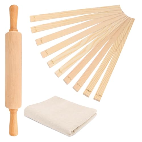 Fegtrtyoa Unterrichtssatz für Pottery Tool 12 Stcs-Includes 17in Plattenwalze, 10 Stcs Holzrollstift Guides, 1 Leinentischdecke von Fegtrtyoa