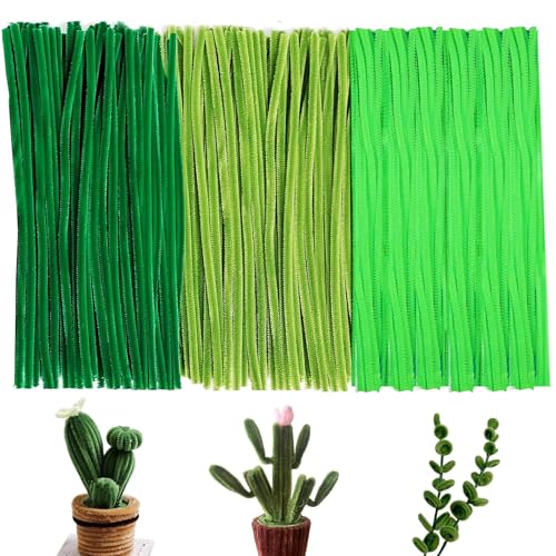 300 Stück Pfeifenputzer Zum Basteln, 3 verschiedene Grüntöne Pfeifenputzer Chenilledraht Biegeplüsch Basteldraht, 30 cm lang,ideal für Kreative DIY-Projekte Bastelarbeiten, Blumen- und Tierkreationen von FeiOne