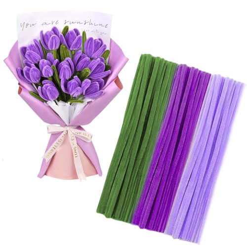 300 Stück Pfeifenreiniger Set, 3 Verschiedene Farbe Pfeifenputzer Zum Basteln, Hellviolett, Dunkelviolett and Militärgrün Pfeifenputzer Zum Basteln, Pipe Cleaner für DIY Handwerksprojekte Dekorationen von FeiOne