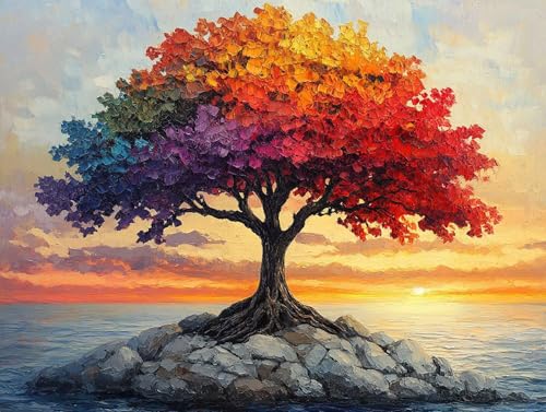 Diamond Painting Erwachsene Baum Diamant Painting Bilder Landschaft, 5D Diamond Art Basteln Mädchen 8 Jahre, DIY Crystal Stickerei Kreuzstich Diamant Malere für Zimmer Deko Geschenke 90x70 cm F0-326 von FeiPride
