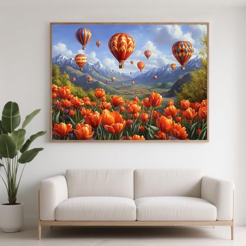 Diamond Painting Erwachsene Blume Diamant Painting Bilder Heißluftballon, 5D Diamond Art Basteln Mädchen 8 Jahre, DIY Crystal Art Stickerei Kreuzstich Diamant Malere für Zimmer Deko 60x45 cm F0-292 von FeiPride