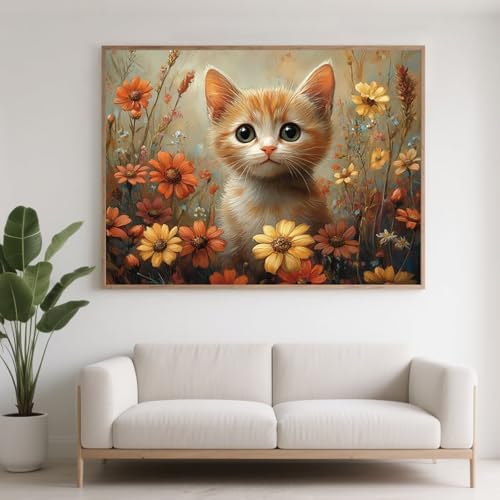 Diamond Painting Erwachsene Blume Diamant Painting Bilder Katze, 5D Diamond Art Basteln Mädchen 8 Jahre, DIY Stickerei Kreuzstich Diamant Malere für Zimmer Deko, Geschenke für Frauen 60x45 cm F0-372 von FeiPride