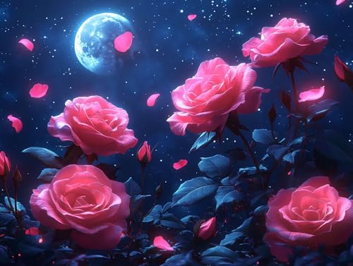 Diamond Painting Erwachsene Blume Diamant Painting Bilder Mond, 5D Diamond Art Basteln Mädchen 8 Jahre, DIY Stickerei Kreuzstich Diamant Malere für Zimmer Deko, Geschenke für Frauen 80x60 cm F0-382 von FeiPride
