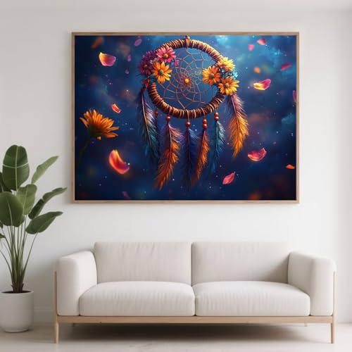 Diamond Painting Erwachsene Blume Diamant Painting Bilder Traumfänger, 5D Diamond Art Basteln Mädchen 8 Jahre, DIY Stickerei Kreuzstich Diamant Malere Set für Zimmer Deko Geschenke 70x50 cm F0-388 von FeiPride