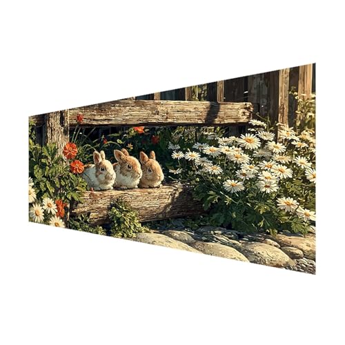 Diamond Painting Erwachsene Groß XXL 60x30 cm, Diamant Painting Bilder Blume, 5D Diamond Art Kaninchen Bastelset Erwachsene, DIY Full Drill Eckige Steine Diamant Malerei Set für Deko Wohnzimmer V-4 von FeiPride