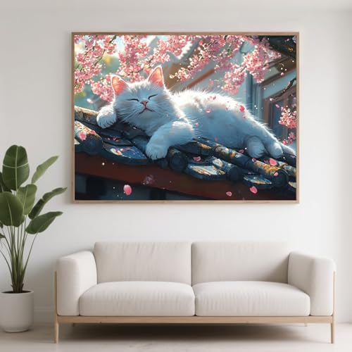 Diamond Painting Erwachsene Katze Diamant Painting Bilder Tier, 5D Diamond Art Basteln Mädchen 8 Jahre, DIY Stickerei Kreuzstich Diamant Malere für Zimmer Deko, Geschenke für Frauen 50x40 cm F0-304 von FeiPride