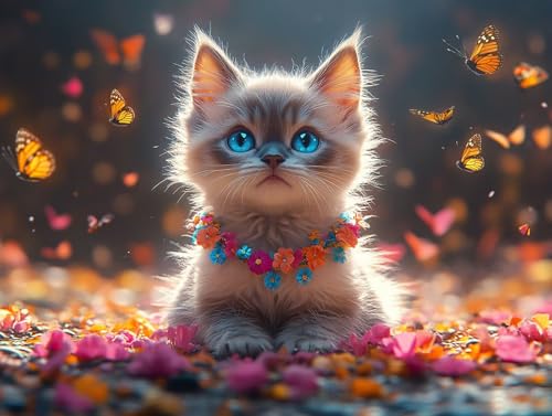 Diamond Painting Erwachsene Schmetterling Diamant Painting Bilder Katze, 5D Diamond Art Basteln Mädchen 8 Jahre, DIY Crystal Art Stickerei Kreuzstich Diamant Malere für Zimmer Deko 90x70 cm F0-306 von FeiPride