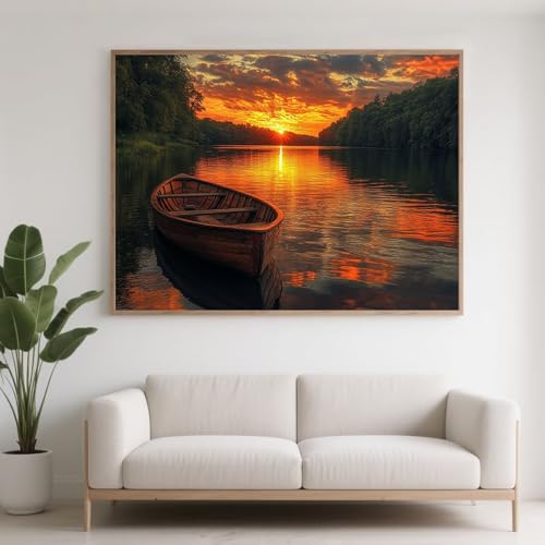 Diamond Painting Erwachsene Sonnenuntergang Diamant Painting Bilder See, 5D Diamond Art Basteln Mädchen 8 Jahre, DIY Crystal Art Stickerei Kreuzstich Diamant Malere für Zimmer Deko 50x40 cm F0-312 von FeiPride