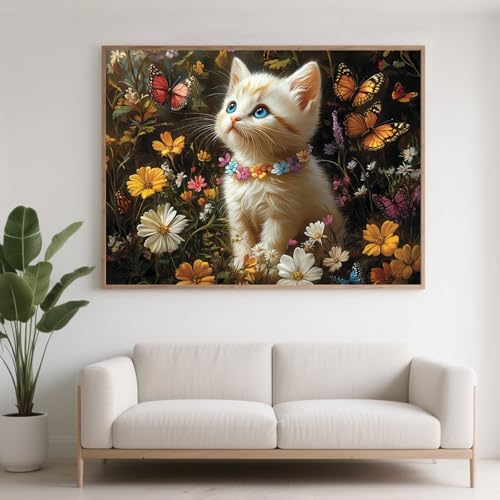Diamond Painting Erwachsene Tier Diamant Painting Bilder Katze, 5D Diamond Art Basteln Mädchen 8 Jahre, DIY Stickerei Kreuzstich Diamant Malere für Zimmer Deko, Geschenke für Frauen 90x70 cm F0-308 von FeiPride