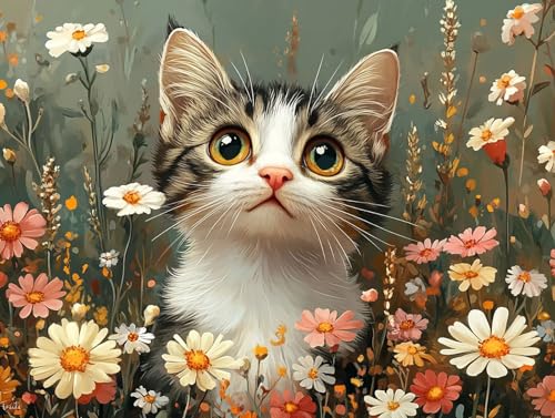 Diamond Painting Katze Diamant Painting Bilder Erwachsene Blume Diamant Malere, DIY 5D Strass Stickerei Kreuzstich Mosaikherstellung Basteln für Deko Wohnzimmer, Geschenke für Frauen 40x30 cm F0-373 von FeiPride