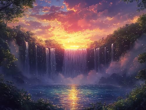 Diamond Painting Landschaft Diamant Painting Bilder Erwachsene Wasserfall Diamant Malere Set, DIY 5D Strass Stickerei Kreuzstich Crystal Art für Deko Wohnzimmer, Geschenke für Frauen 40x30 cm F0-289 von FeiPride