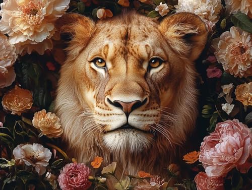 Diamond Painting Löwe Diamant Painting Bilder Erwachsene Blume Diamant Malere, DIY 5D Strass Stickerei Kreuzstich Mosaikherstellung Basteln für Deko Wohnzimmer, Geschenke für Frauen 100x75 cm F0-403 von FeiPride