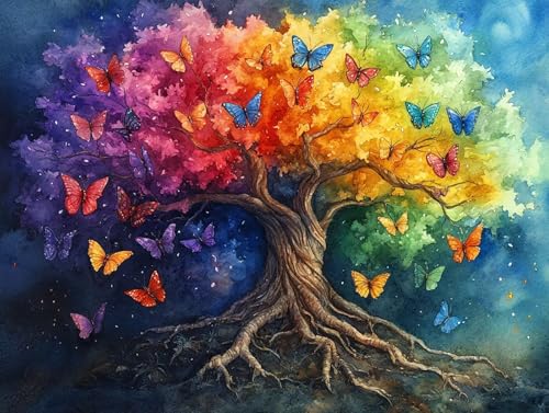 Diamond Painting Schmetterling Diamant Painting Bilder Erwachsene Baum Diamant Malere Set, DIY 5D Strass Stickerei Kreuzstich Crystal Art für Deko Wohnzimmer, Geschenke für Frauen 70x50 cm F0-497 von FeiPride