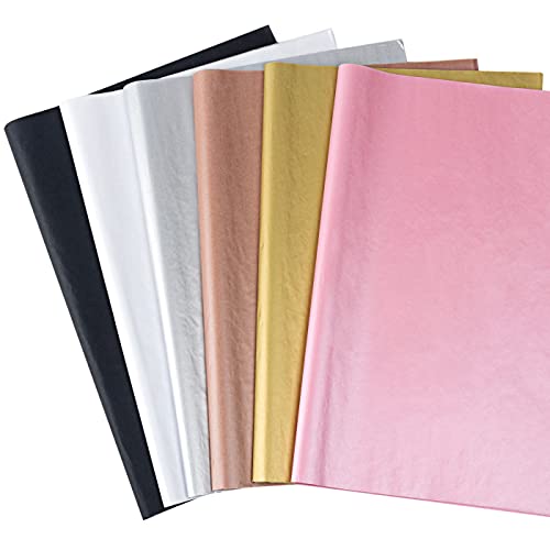 Feibmir 60 Blatt Geschenkpapier Seidenpapier, farbiges Papier, Kraftpapier für Geschenkverpackungen und handgemachte Dekoration,50 x 35 cm(Roségold, Gold, Silber, Rosa, Schwarz, Weiß) von Feibmir