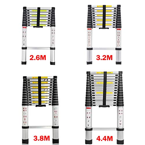 3,8M Teleskopleiter 12,5ft Aluminium-Teleskop Erweiterung Tragbar Mehrzweck 13 Trittleiter Rutschfeste, Leichte Kapazität von150 kg für DIY-Arbeiten im Innen- und Außenbereich EN131 von Feidak