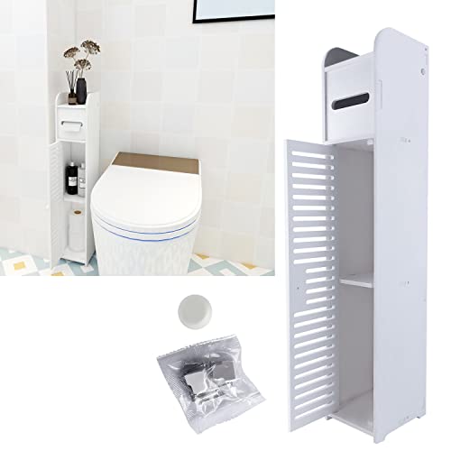 Toilettenpapierschrank mit Türen und Einlegeböden, schmaler Toilettenschrank, schmales Organisationsregal, Papierhalter, weiß von Feidak