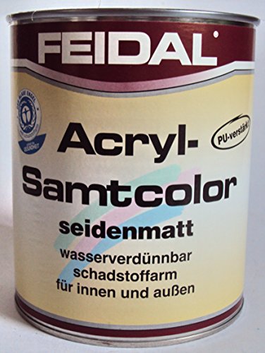 Feidal Acryl Samtcolor / Cremeweiss RAL 9001 / seidenmatt / 750 ml / auf Wasserbasis / PU-verstärkt / für höchste Ansprüche / für Holz, Stahl, Alu, Zink, Hart-PVC, Tapeten, Beton, Mauerwerk von Feidal Acryl-Samtcolor