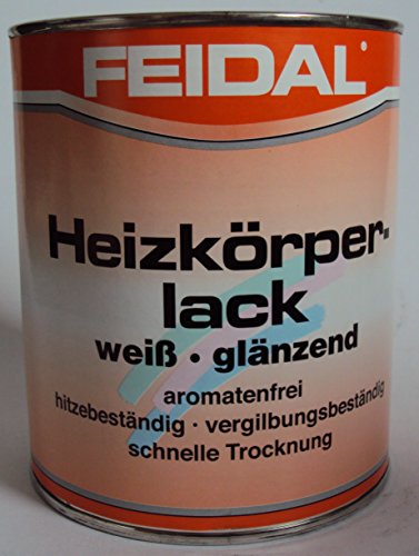 Feidal Heizkörperlack, Weiss Glänzend, hitze- und vergilbungsbeständig / 750 ml / hochglänzender Spezia l-Alkydharzlack für strapazierfähige Lackierungen auf Stahl-und Gussheizkörpern , Radiatoren pulverbeschichtet sowie Rohrleitungen bei Warmwasser- u. Dampfheizungen. von Feidal GmbH