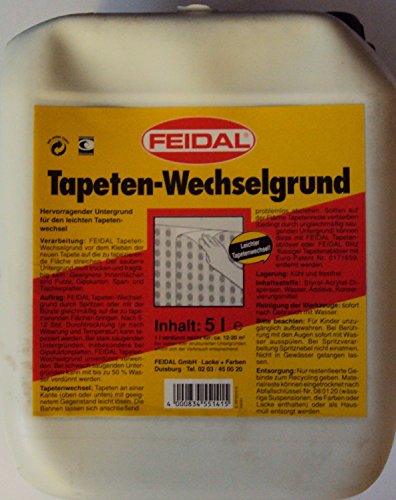 Feidal Tapeten-Wechselgrund / 5 L/hervorragender Untergrund für den leichten Tapetenwechsel/Tapetenwechselgrund ist sehr gut geeignet auf Putze, Gipskarton, Spanplatten, Tischlerplatten von Feidal Tapeten-Wechselgrund
